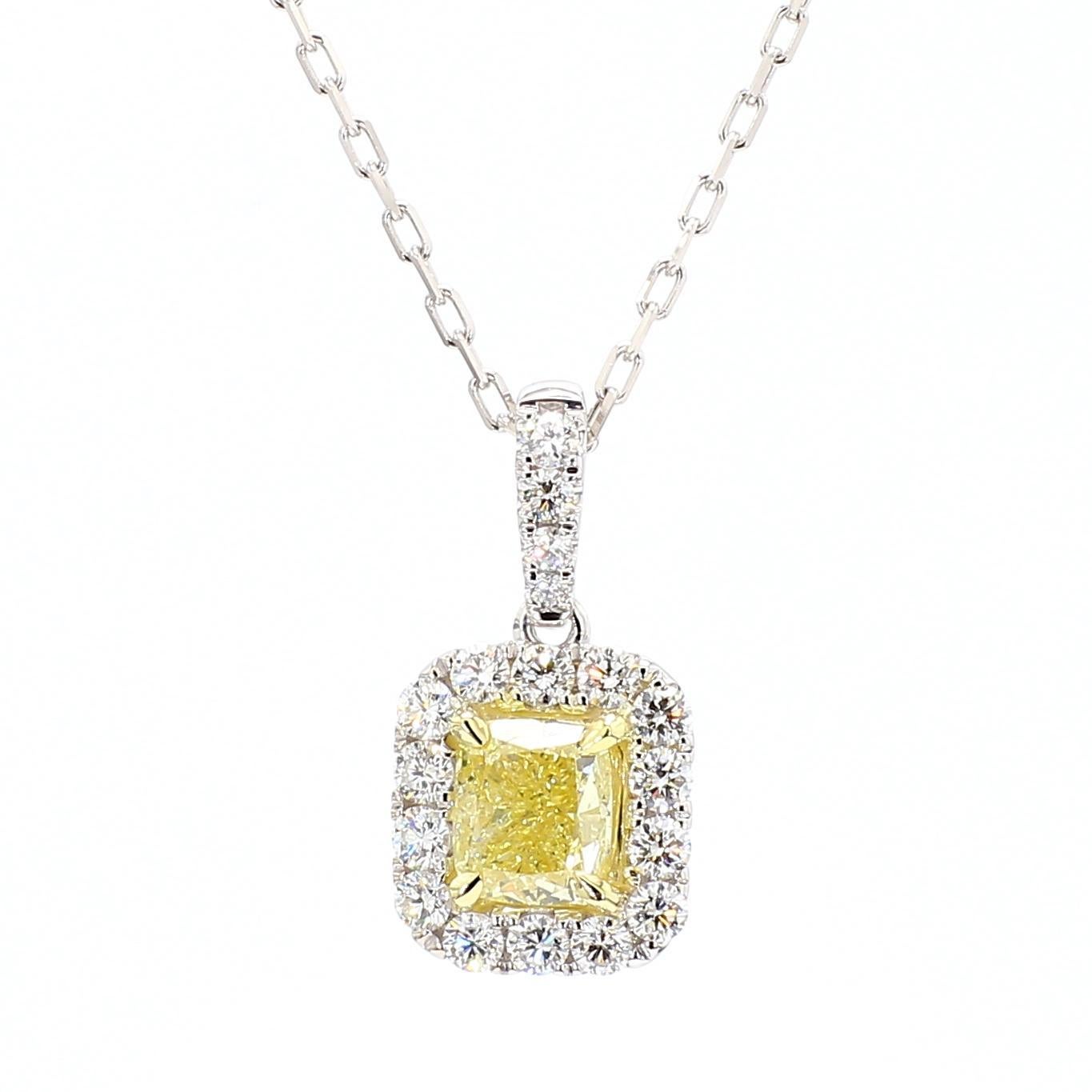 Colgante de gota de oro de 1.45 quilates TW con diamante amarillo natural en cojín certificado por GIA Contemporáneo