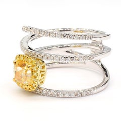 GIA Certified Natural Yellow Cushion Diamond 1.46 Carat TW Gold Cocktail Ring