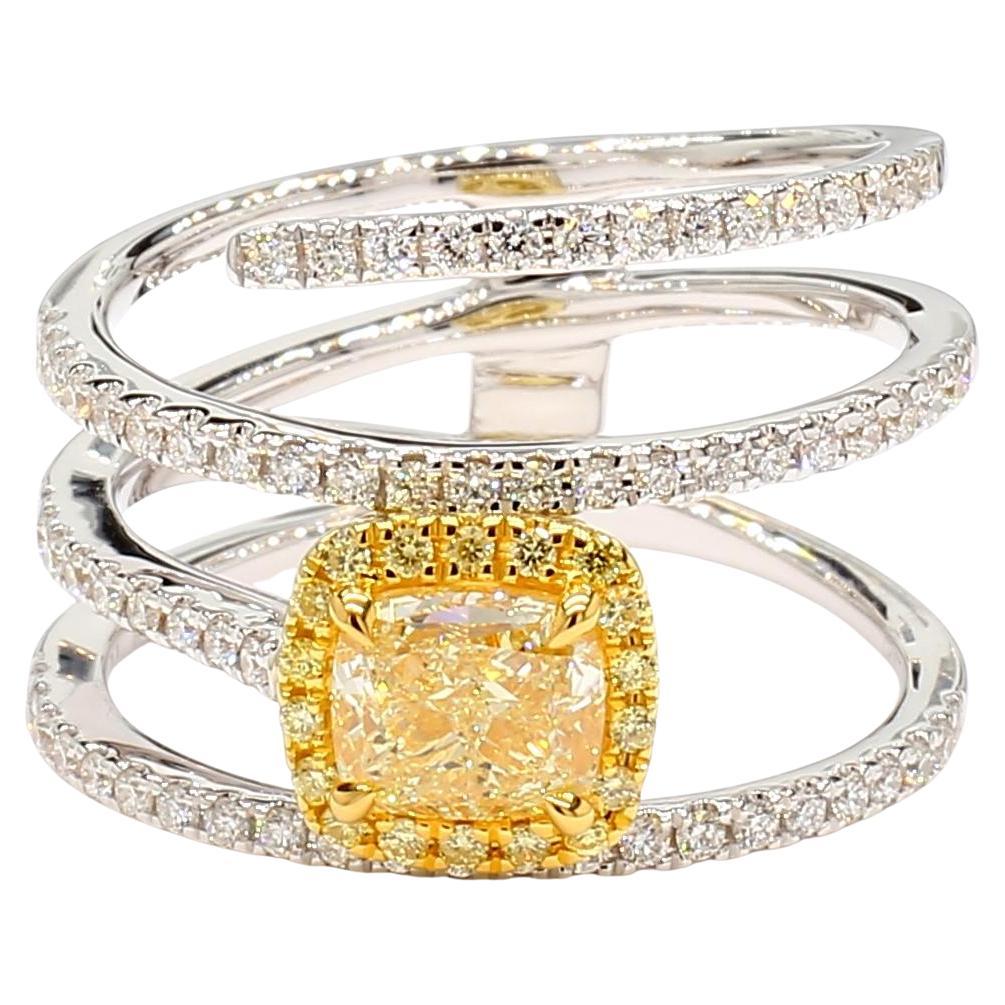GIA Certified Natural Yellow Cushion Diamond 1.46 Carat TW Gold Cocktail Ring