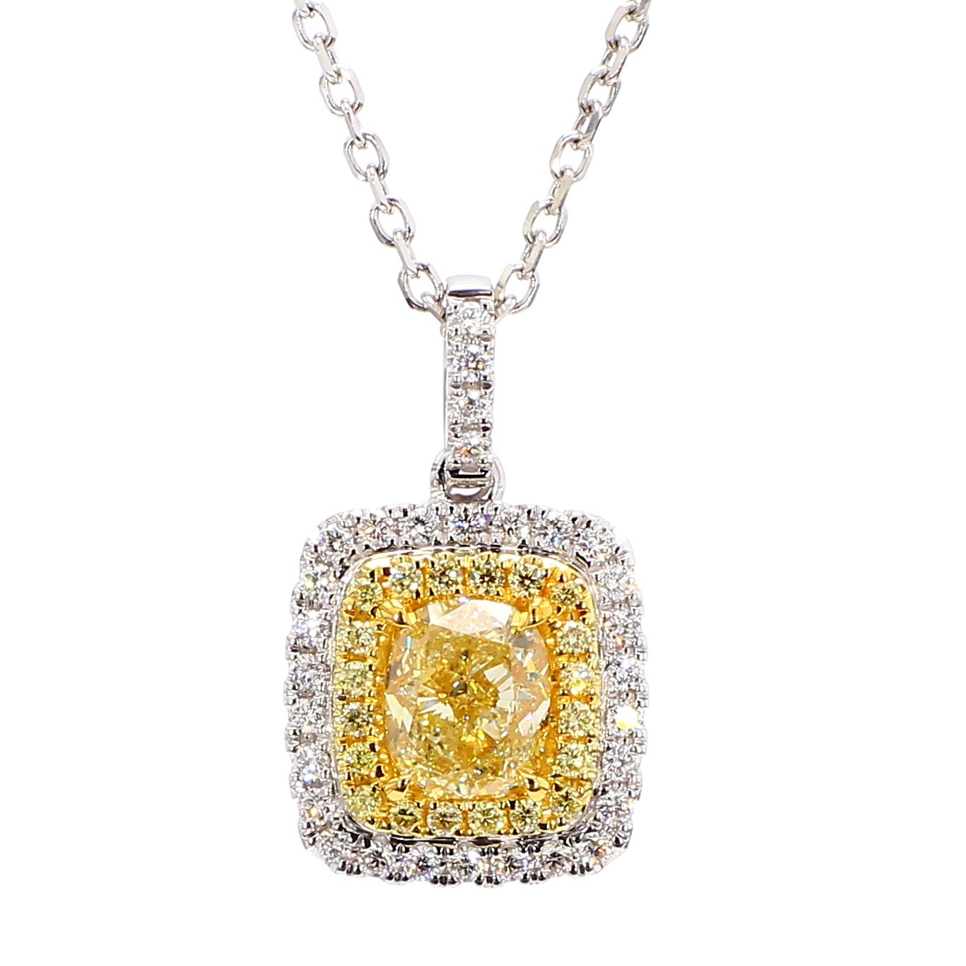 Contemporaneo Ciondolo a goccia in oro con diamante giallo naturale certificato GIA da 1.47 carati TW in vendita