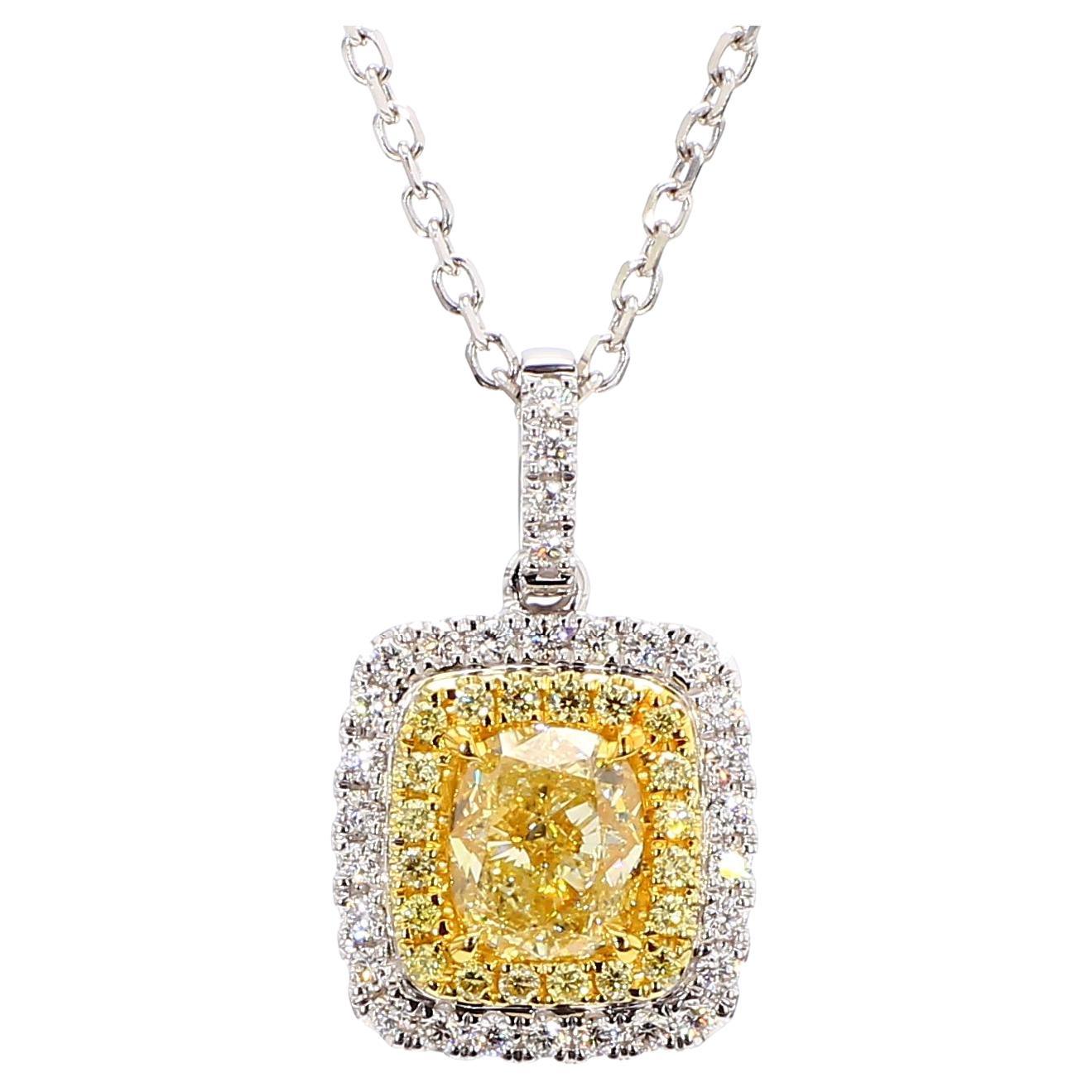 Colgante de gota de oro de 1.47 quilates TW con diamante amarillo natural en cojín certificado por GIA