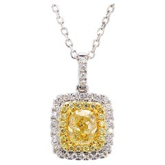 GIA-zertifizierter natürlicher gelber Diamant im Kissenschliff 1.47 Karat TW Gold-Tropfen-Anhänger