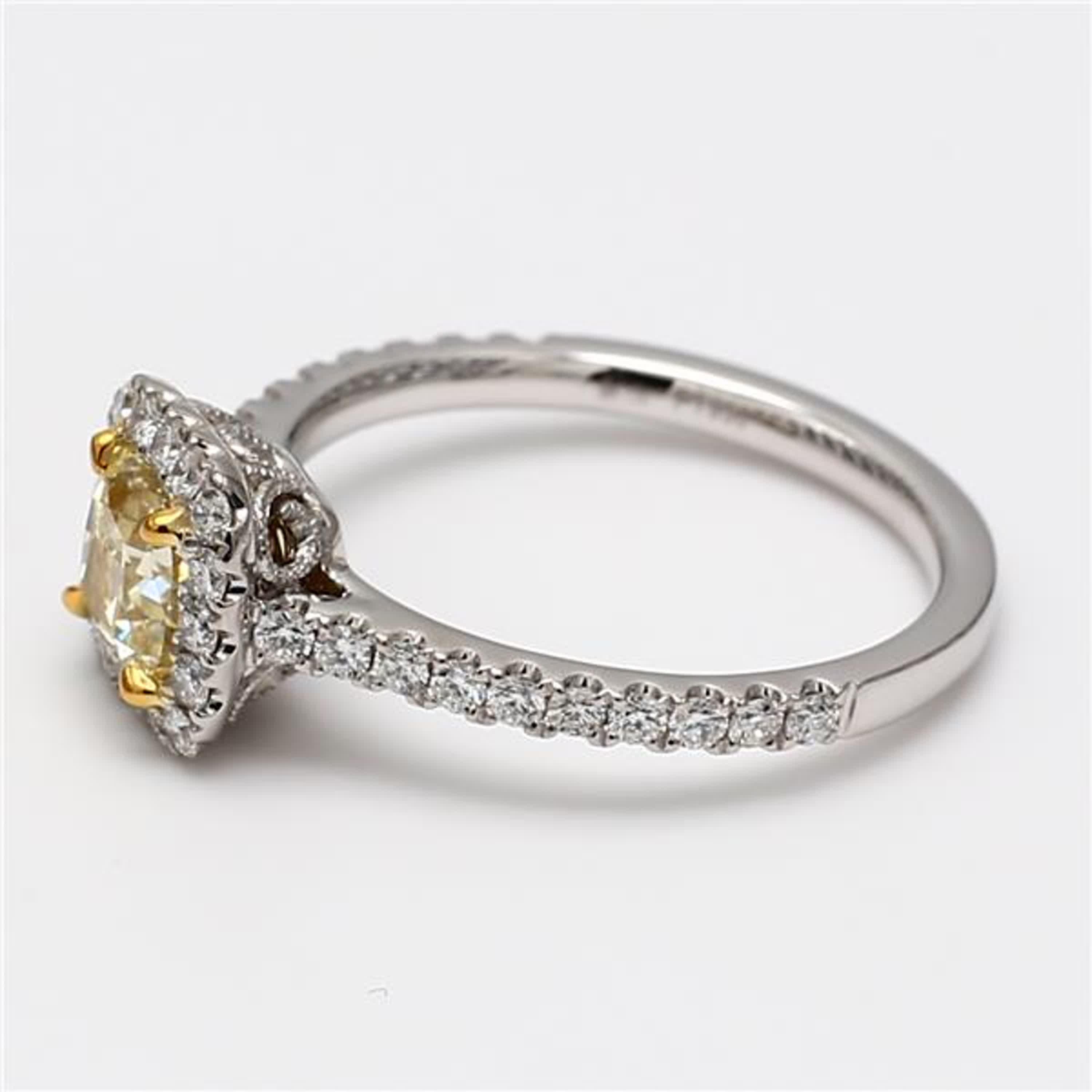 Contemporary GIA Certified Natural Yellow Cushion Diamond 1.47 Carat TW Plat Cocktail Ring