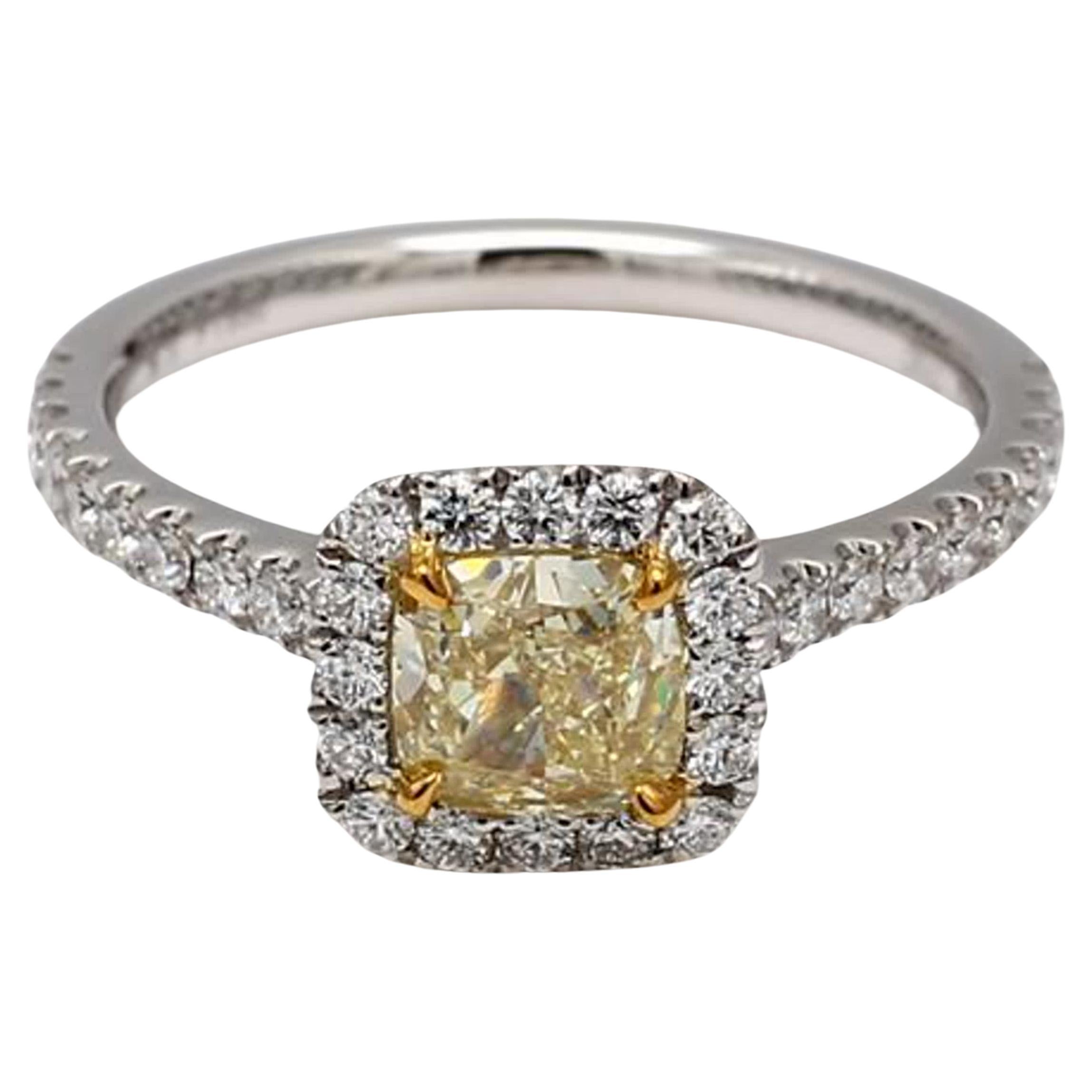 GIA-zertifizierter natürlicher gelber Diamant im Kissenschliff 1,47 Karat TW Platin Cocktail-Ring