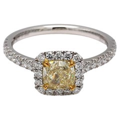 GIA-zertifizierter natürlicher gelber Diamant im Kissenschliff 1,47 Karat TW Platin Cocktail-Ring