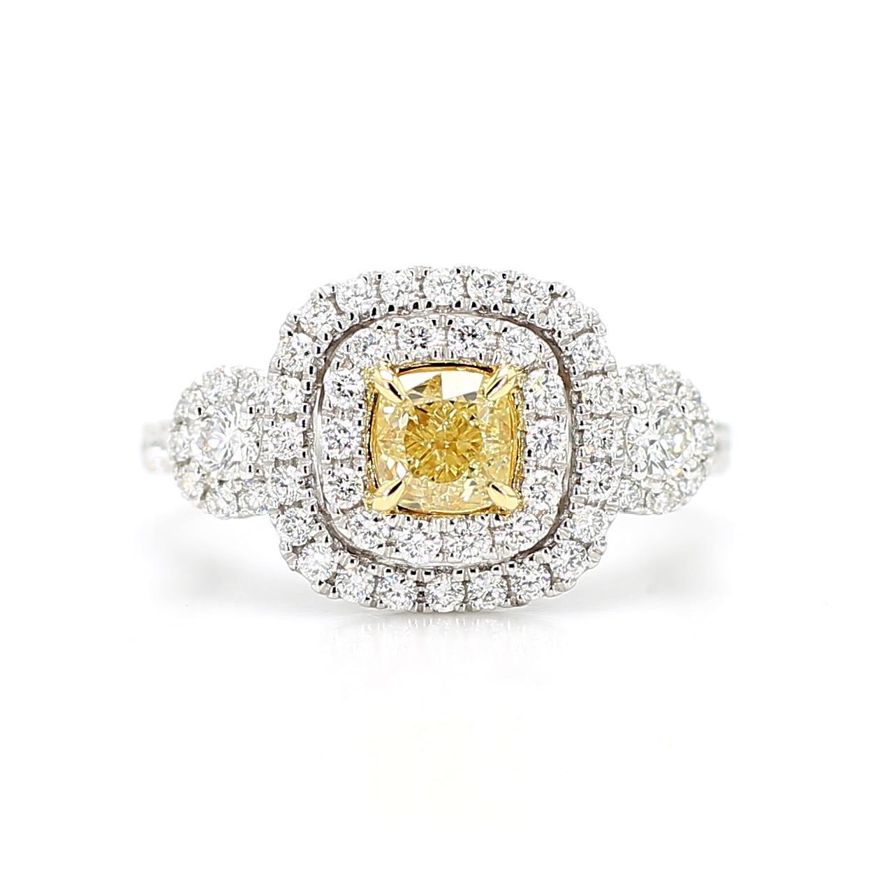 GIA Certified Natural Yellow Cushion Diamond 1.48 Carat TW Gold Cocktail Ring (Zeitgenössisch) im Angebot