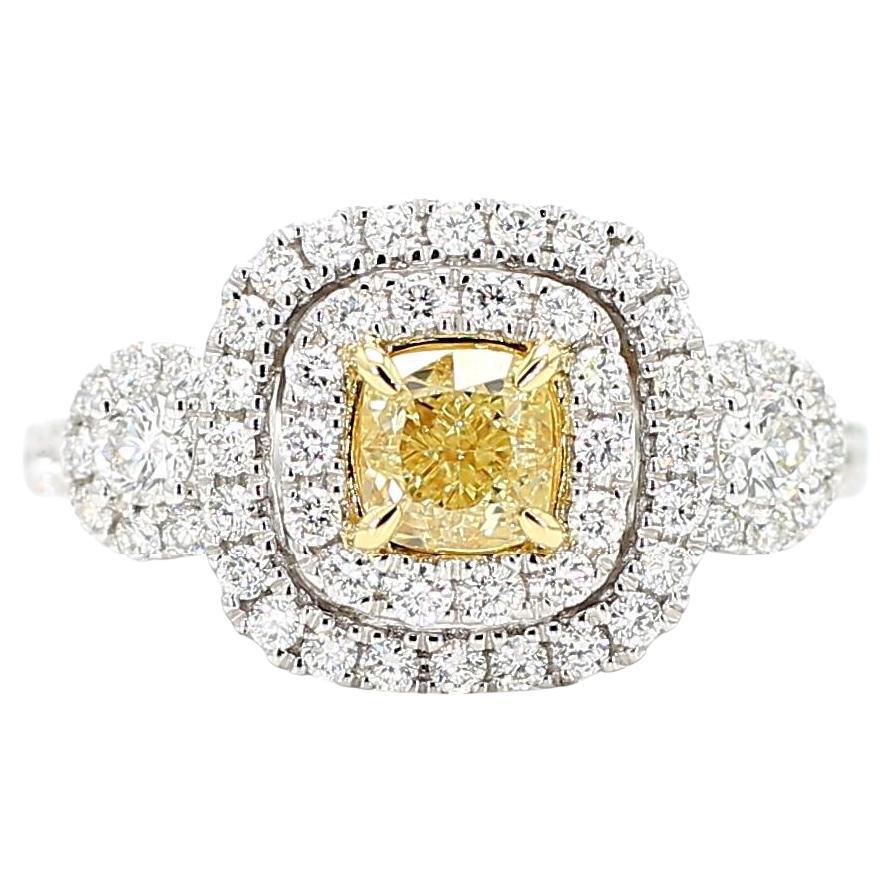 GIA Certified Natural Yellow Cushion Diamond 1.48 Carat TW Gold Cocktail Ring im Angebot