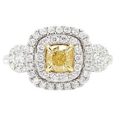 GIA Certified Natural Yellow Cushion Diamond 1.48 Carat TW Gold Cocktail Ring