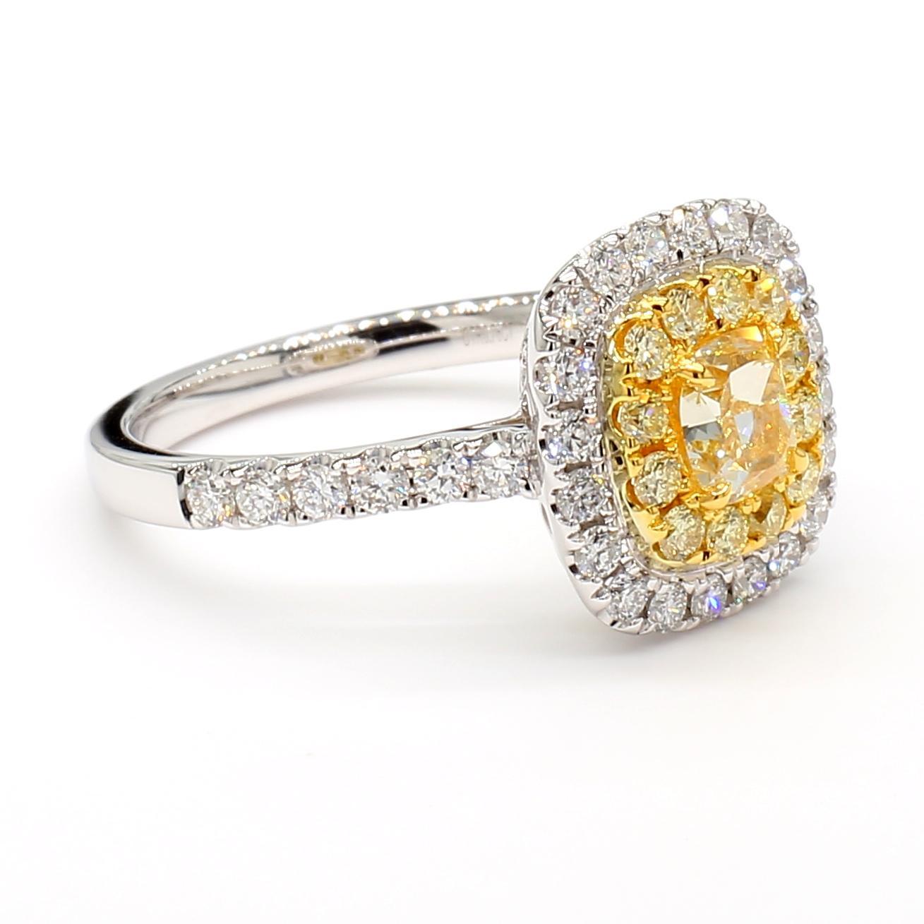 Cushion Cut GIA Certified Natural Yellow Cushion Diamond 1.53 Carat TW Gold Cocktail Ring For Sale