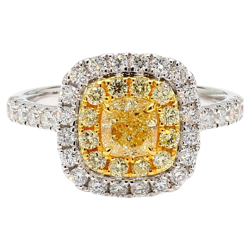 GIA Certified Natural Yellow Cushion Diamond 1.53 Carat TW Gold Cocktail Ring For Sale