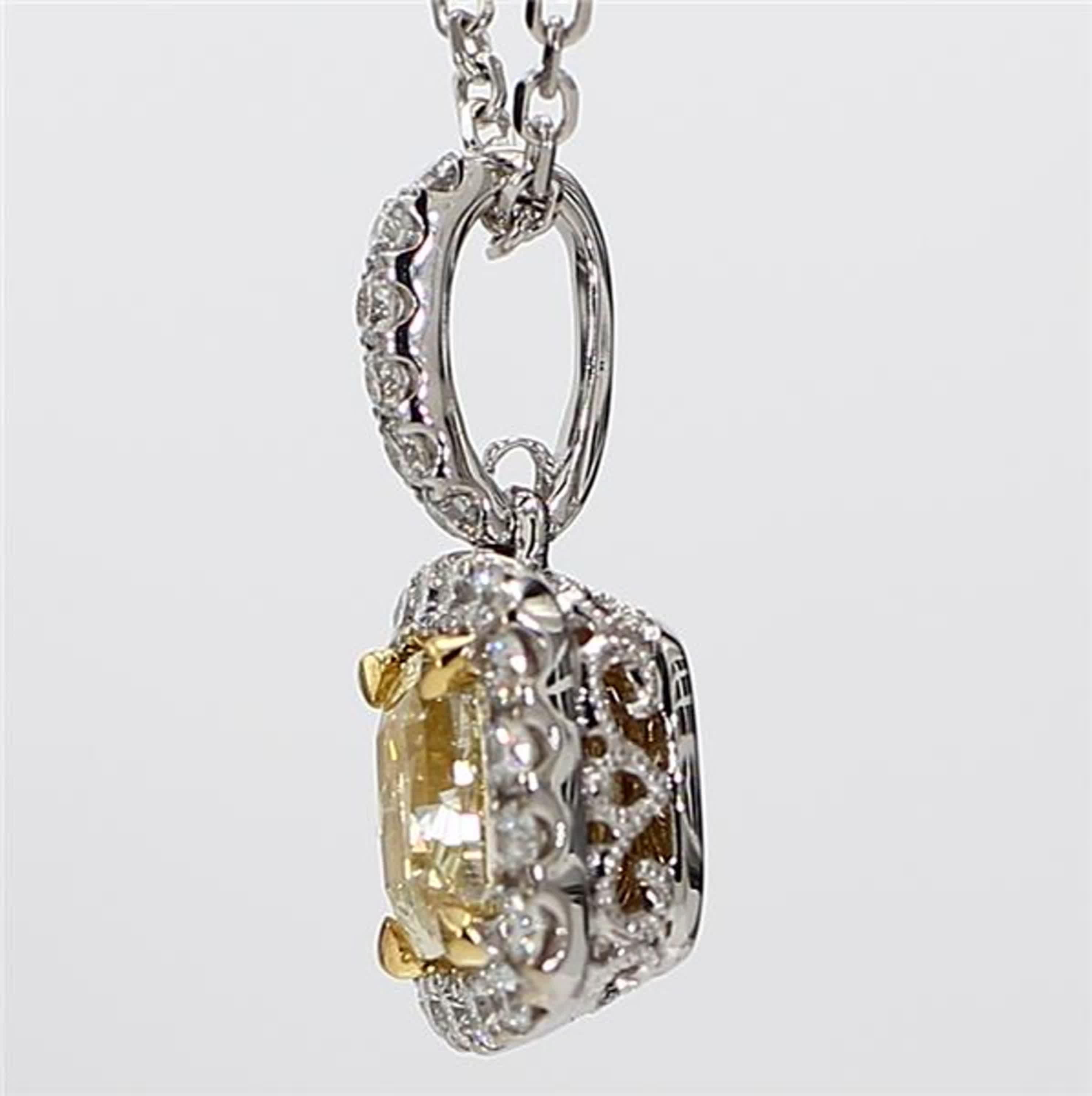 Contemporary GIA Certified Natural Yellow Cushion Diamond 1.57 Carat Gold Drop Pendant For Sale