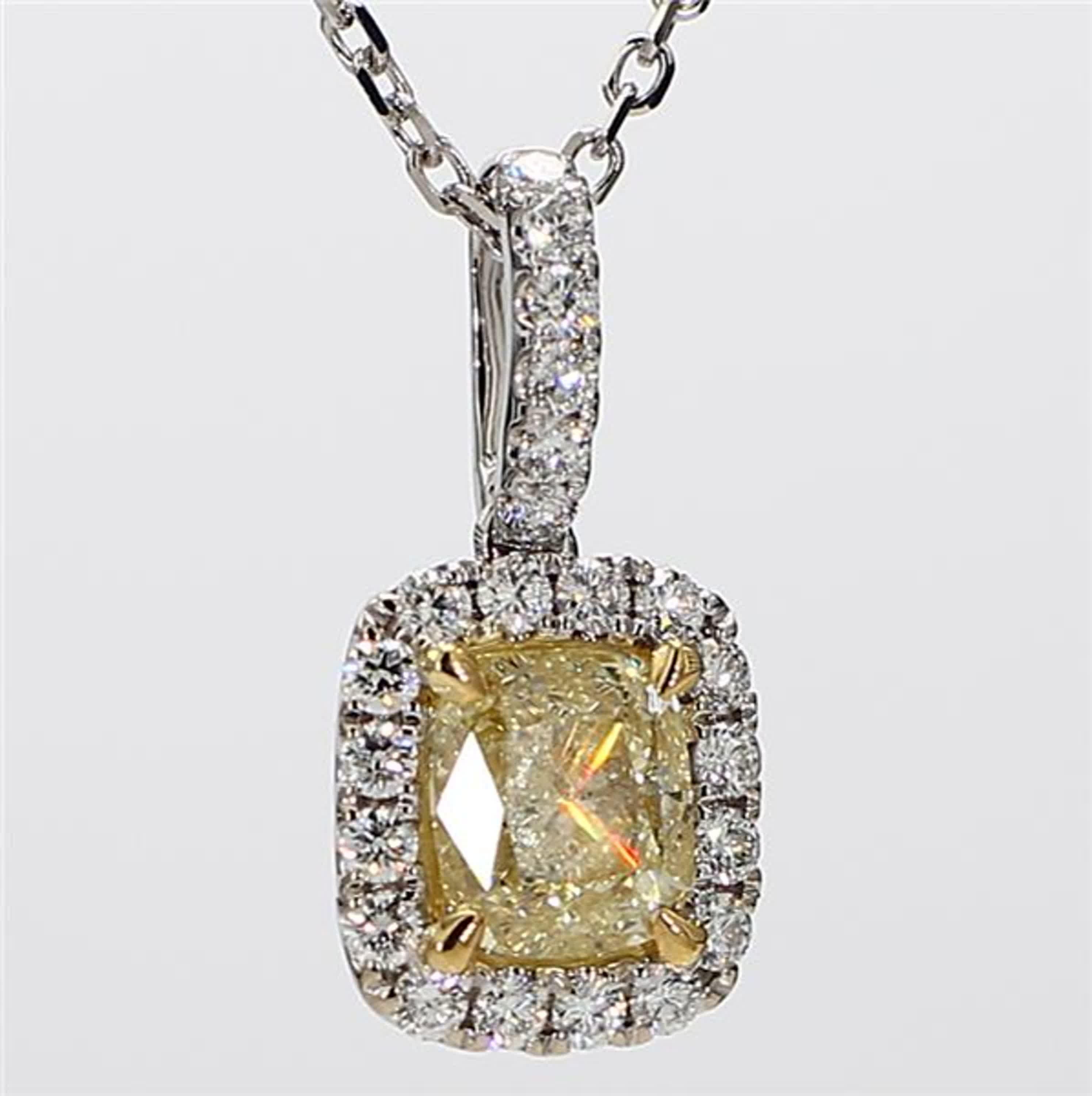 GIA Certified Natural Yellow Cushion Diamond 1.57 Carat Gold Drop Pendant For Sale 1