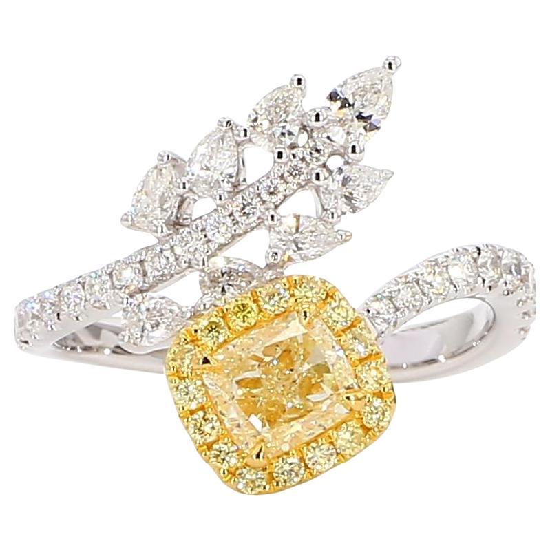GIA Certified Natural Yellow Cushion Diamond 1.59 Carat TW Gold Cocktail Ring