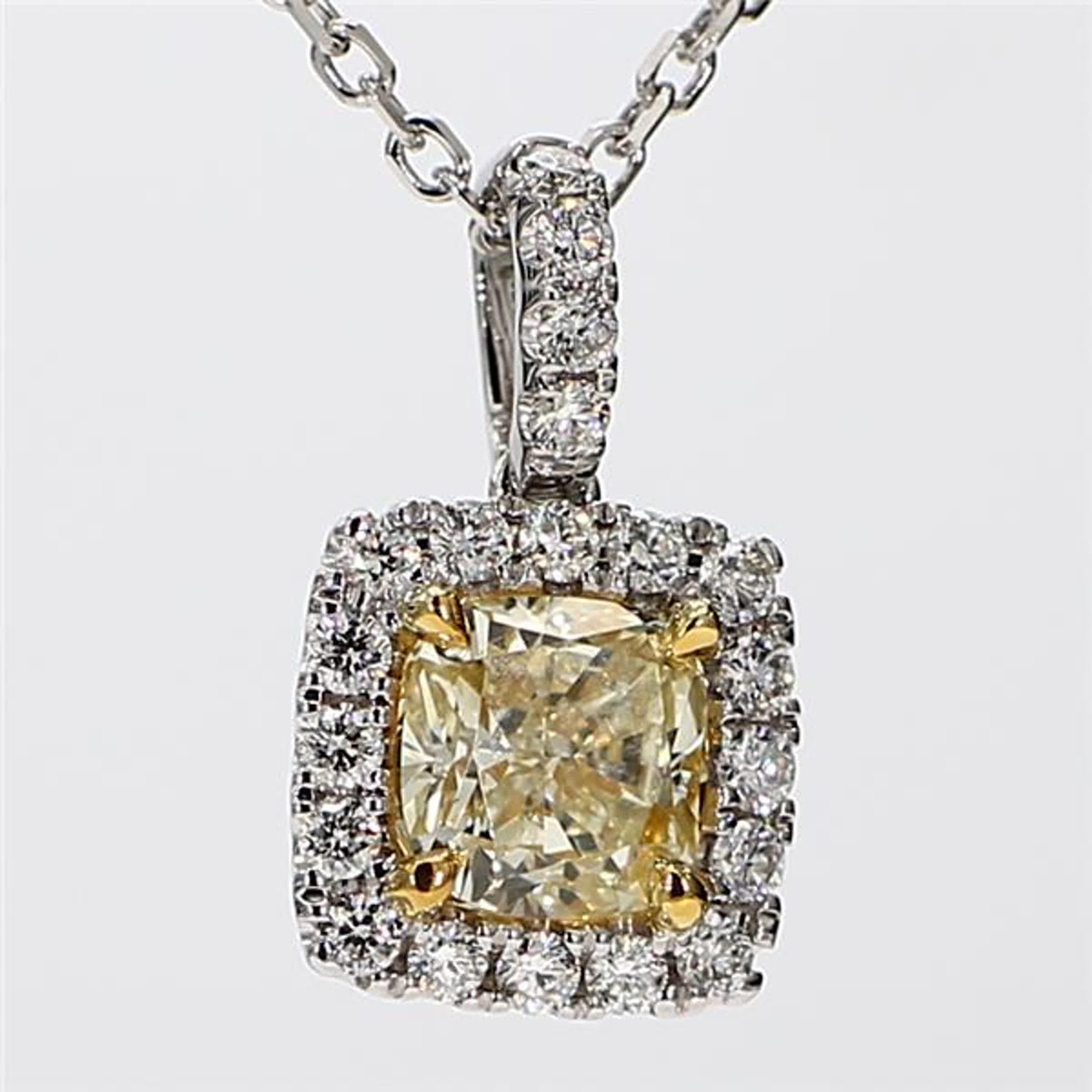GIA Certified Natural Yellow Cushion Diamond 1.60 Carat Gold Drop Pendant 1