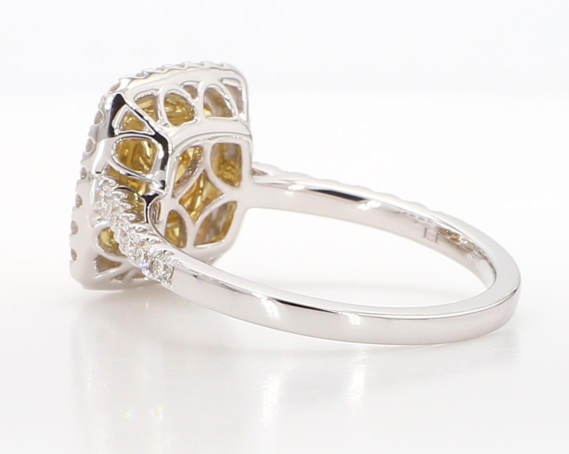 GIA Certified Natural Yellow Cushion Diamond 1.60 Carat TW Gold Cocktail Ring In New Condition For Sale In New York, NY