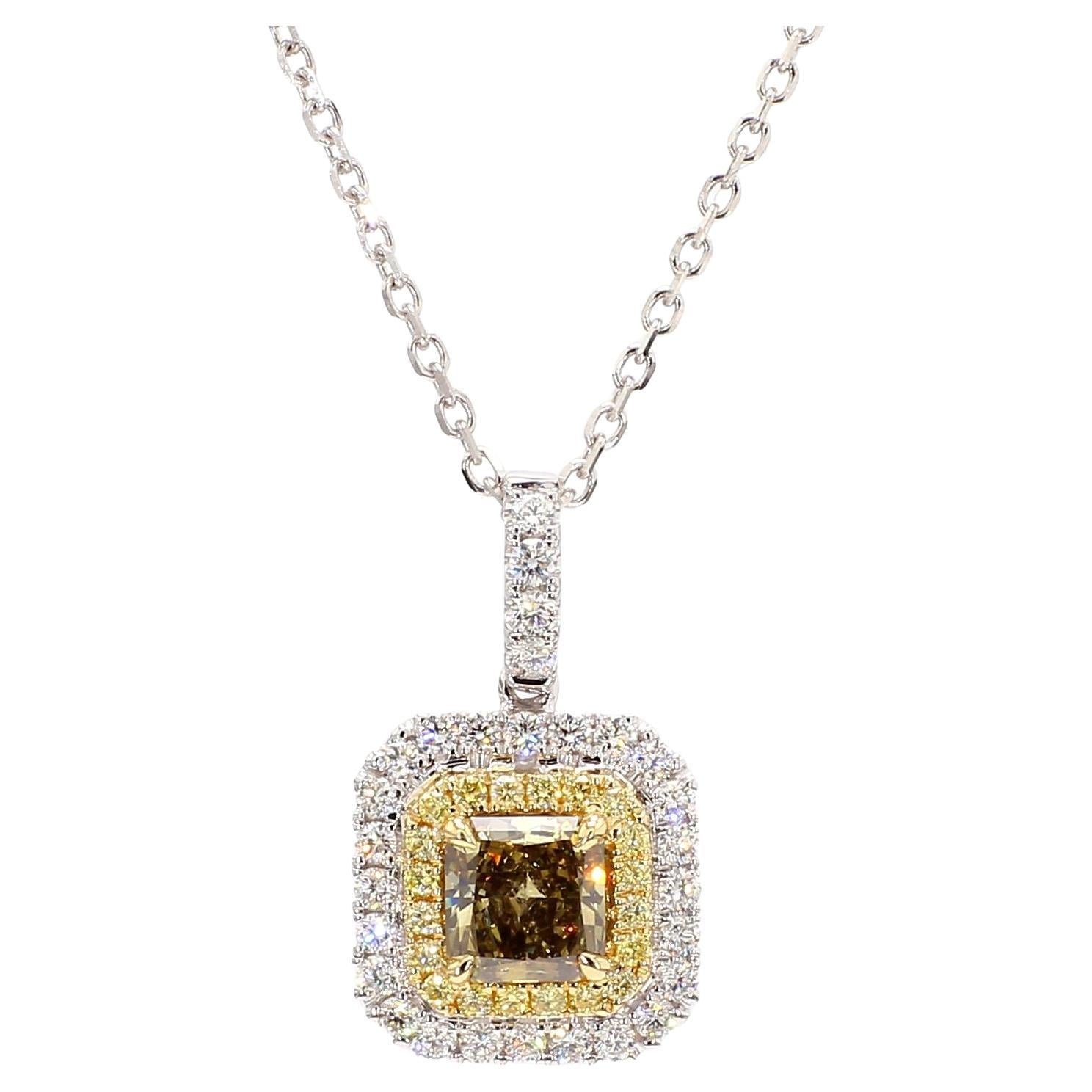 GIA Certified Natural Yellow Cushion Diamond 1.60 Carat TW Gold Drop Pendant