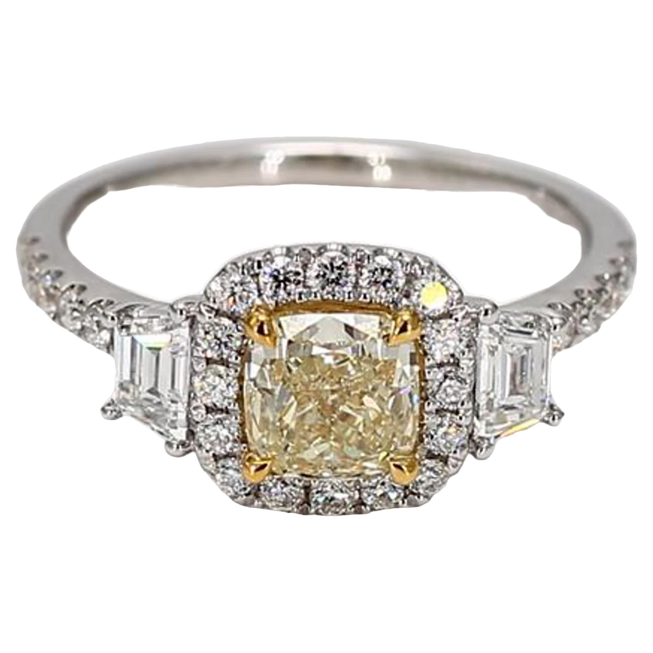 GIA Certified Natural Yellow Cushion Diamond 1.63 Carat TW Gold Cocktail Ring