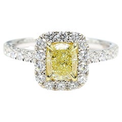 GIA Certified Natural Yellow Cushion Diamond 1.67 Carat TW Gold Cocktail Ring