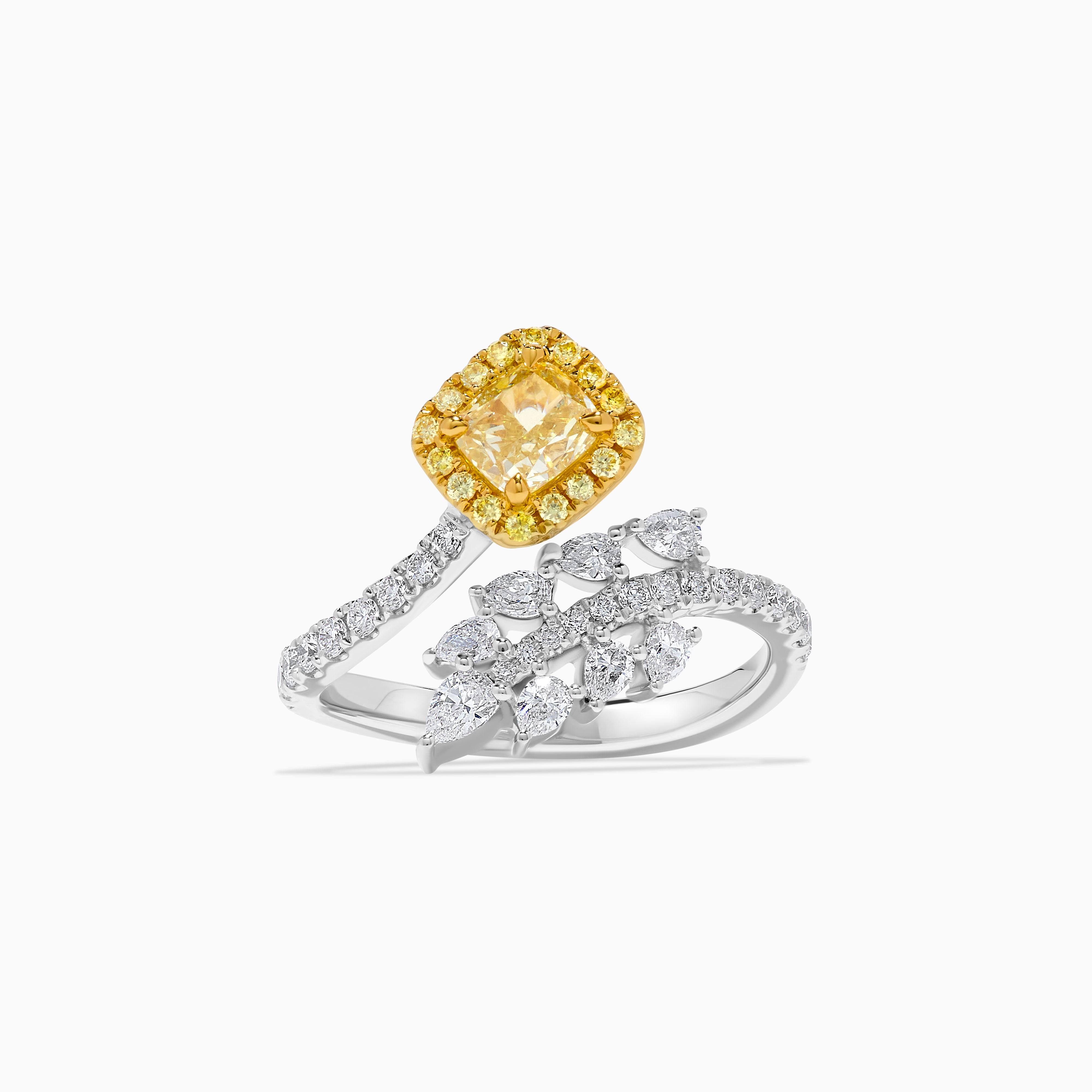 Cushion Cut GIA Certified Natural Yellow Cushion Diamond 1.69 Carat TW Gold Cocktail Ring For Sale