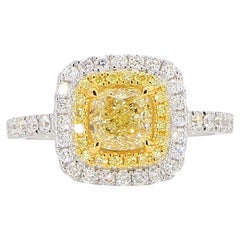 GIA-zertifizierter natürlicher gelber Diamant im Kissenschliff 1.71 Karat TW Gold Cocktail-Ring