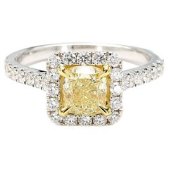 GIA Certified Natural Yellow Cushion Diamond 1.74 Carat TW Gold Cocktail Ring