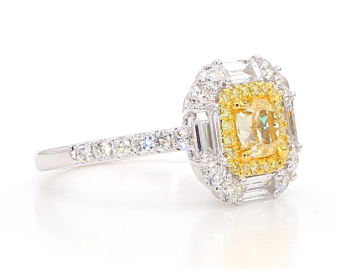 Cushion Cut GIA Certified Natural Yellow Cushion Diamond 1.84 Carat TW Gold Cocktail Ring For Sale