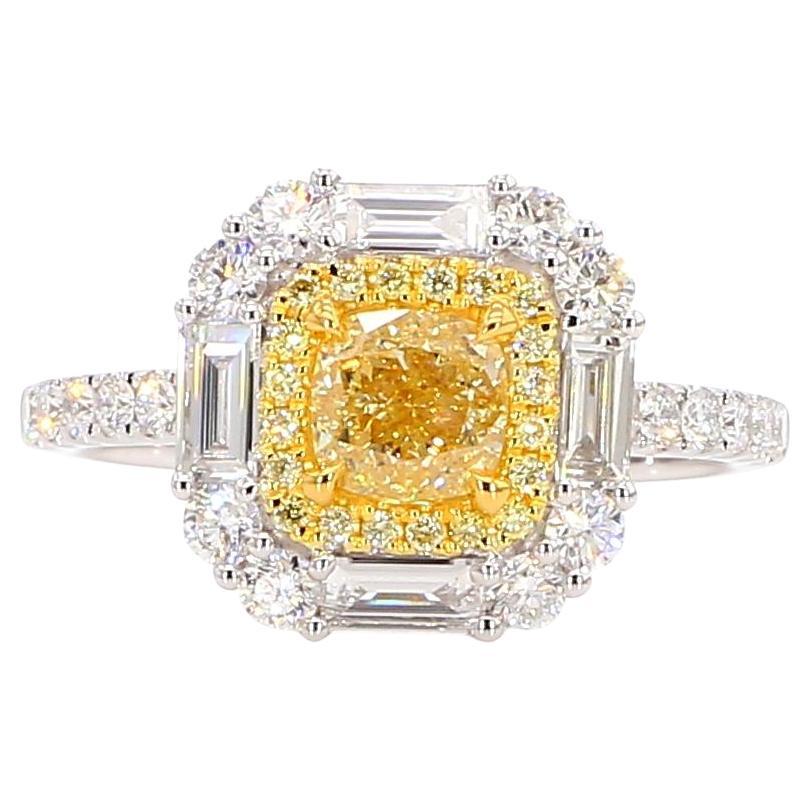 GIA Certified Natural Yellow Cushion Diamond 1.84 Carat TW Gold Cocktail Ring