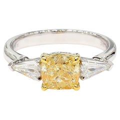 GIA Certified Natural Yellow Cushion Diamond 1.84 Carat TW Gold Cocktail Ring