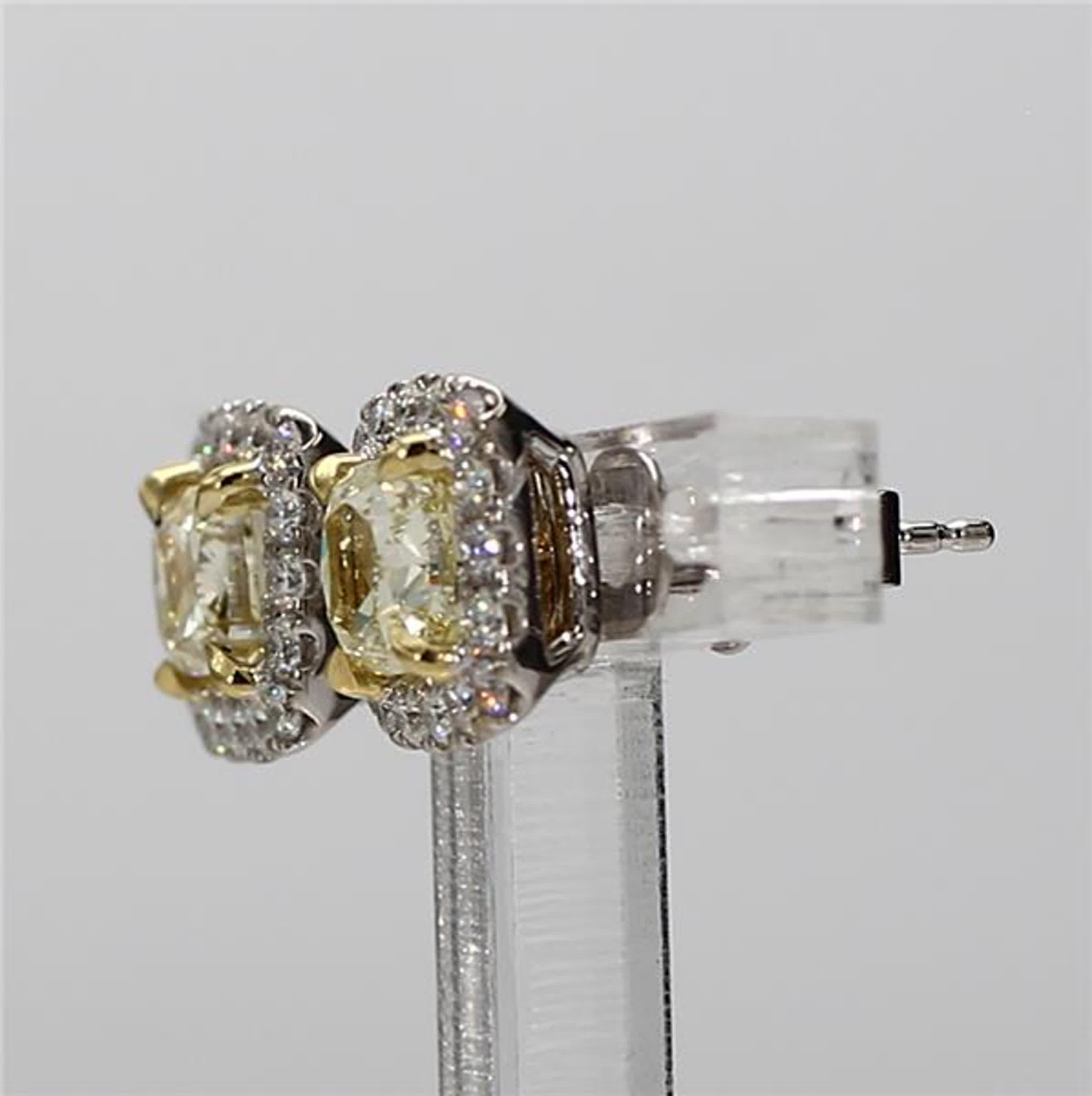Contemporary GIA Certified Natural Yellow Cushion Diamond 1.90 Carat TW Gold Stud Earrings For Sale