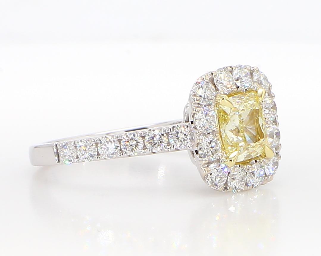 Cushion Cut GIA Certified Natural Yellow Cushion Diamond 1.94 Carat TW Gold Cocktail Ring For Sale