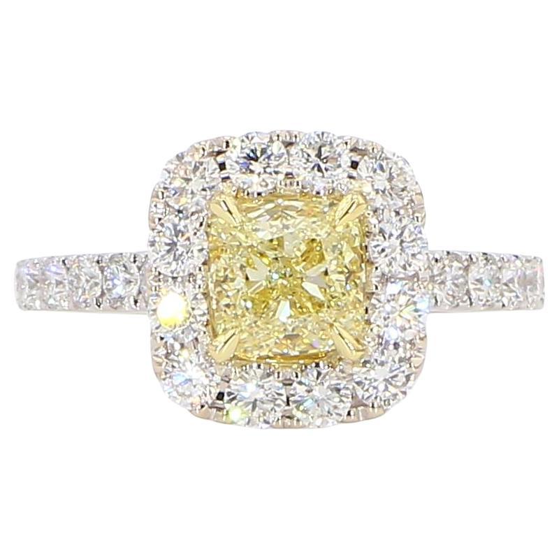 GIA Certified Natural Yellow Cushion Diamond 1.94 Carat TW Gold Cocktail Ring For Sale