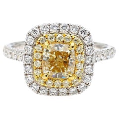 GIA Certified Natural Yellow Cushion Diamond 1.95 Carat TW Gold Cocktail Ring