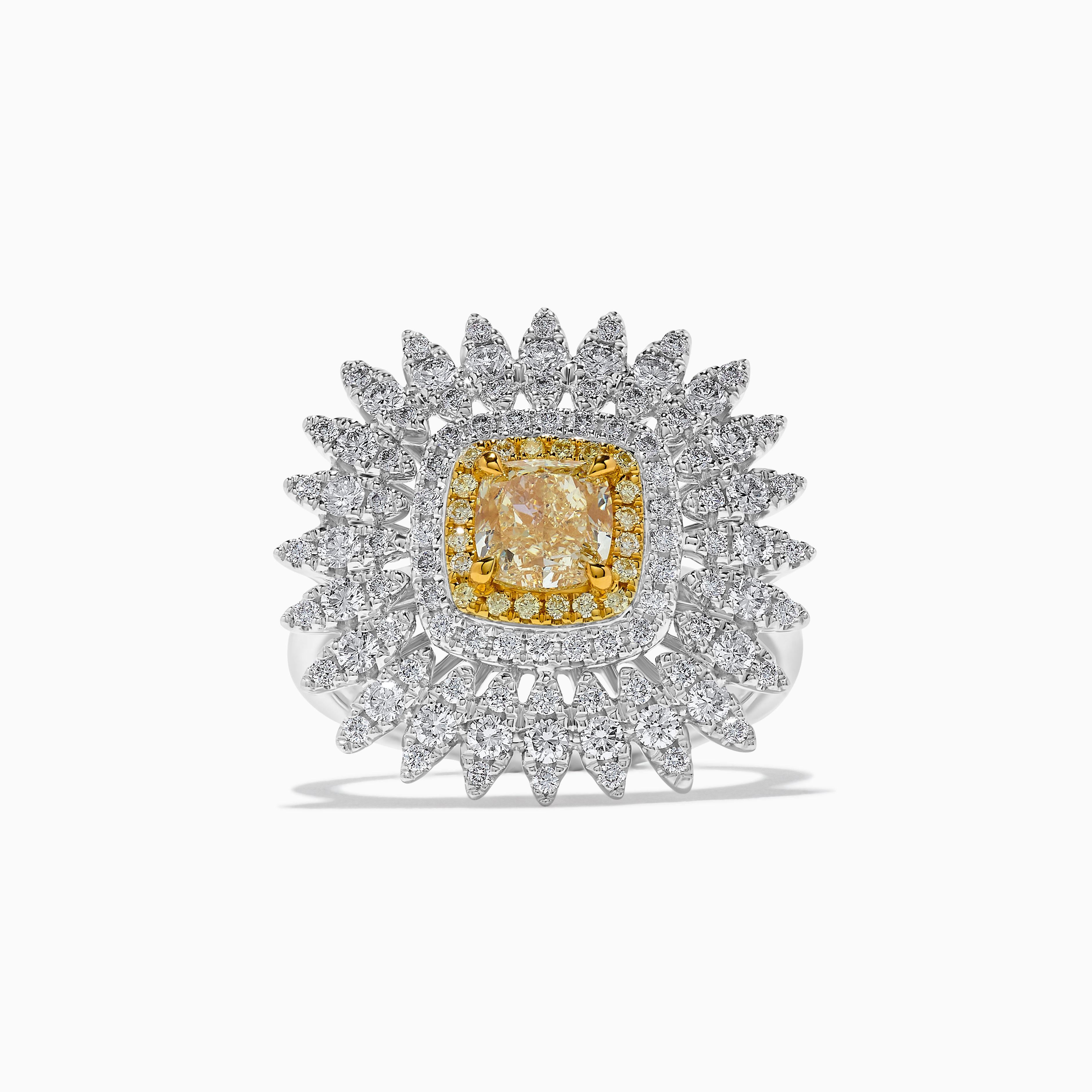 Contemporary GIA Certified Natural Yellow Cushion Diamond 1.98 Carat TW Gold Cocktail Ring For Sale