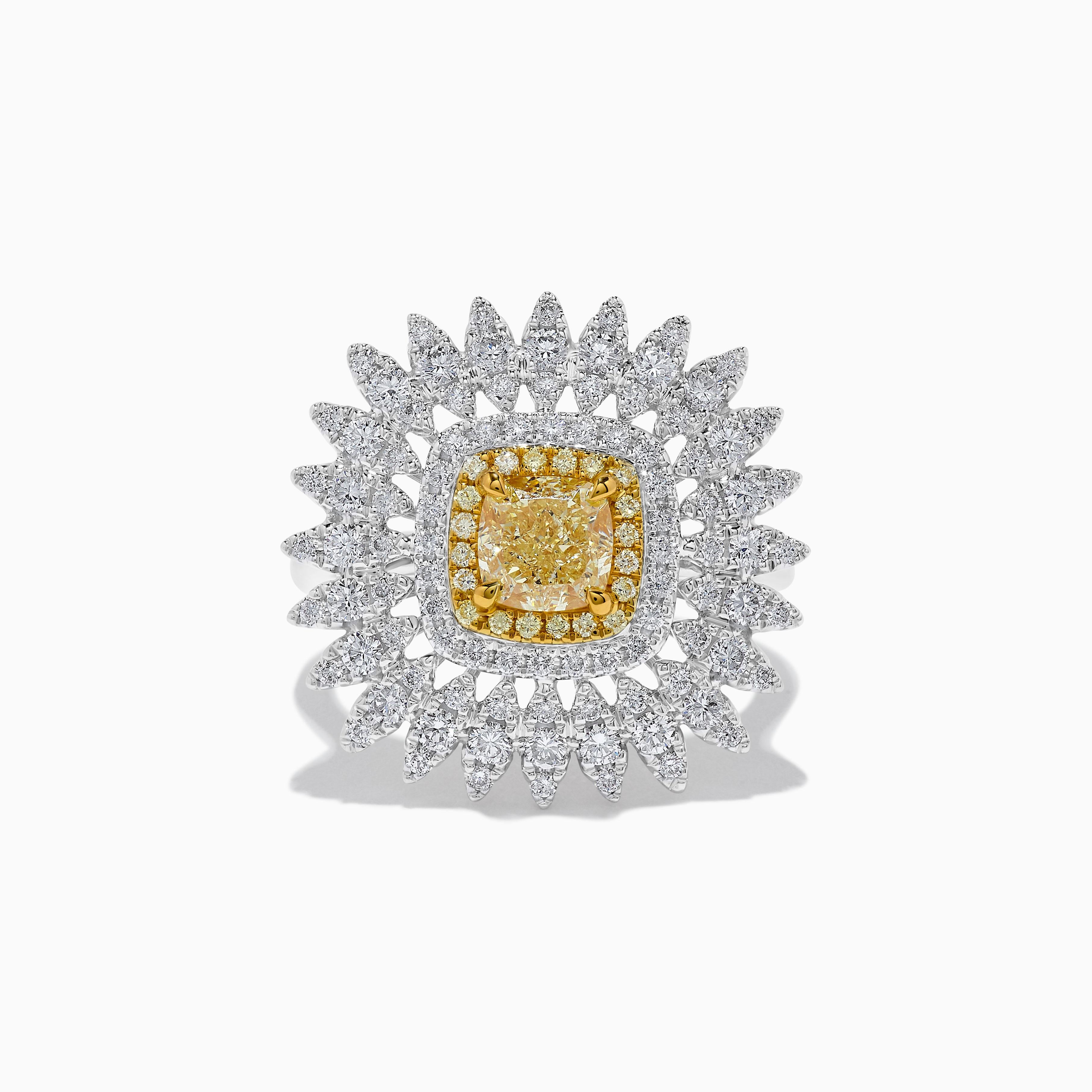 Cushion Cut GIA Certified Natural Yellow Cushion Diamond 1.98 Carat TW Gold Cocktail Ring For Sale