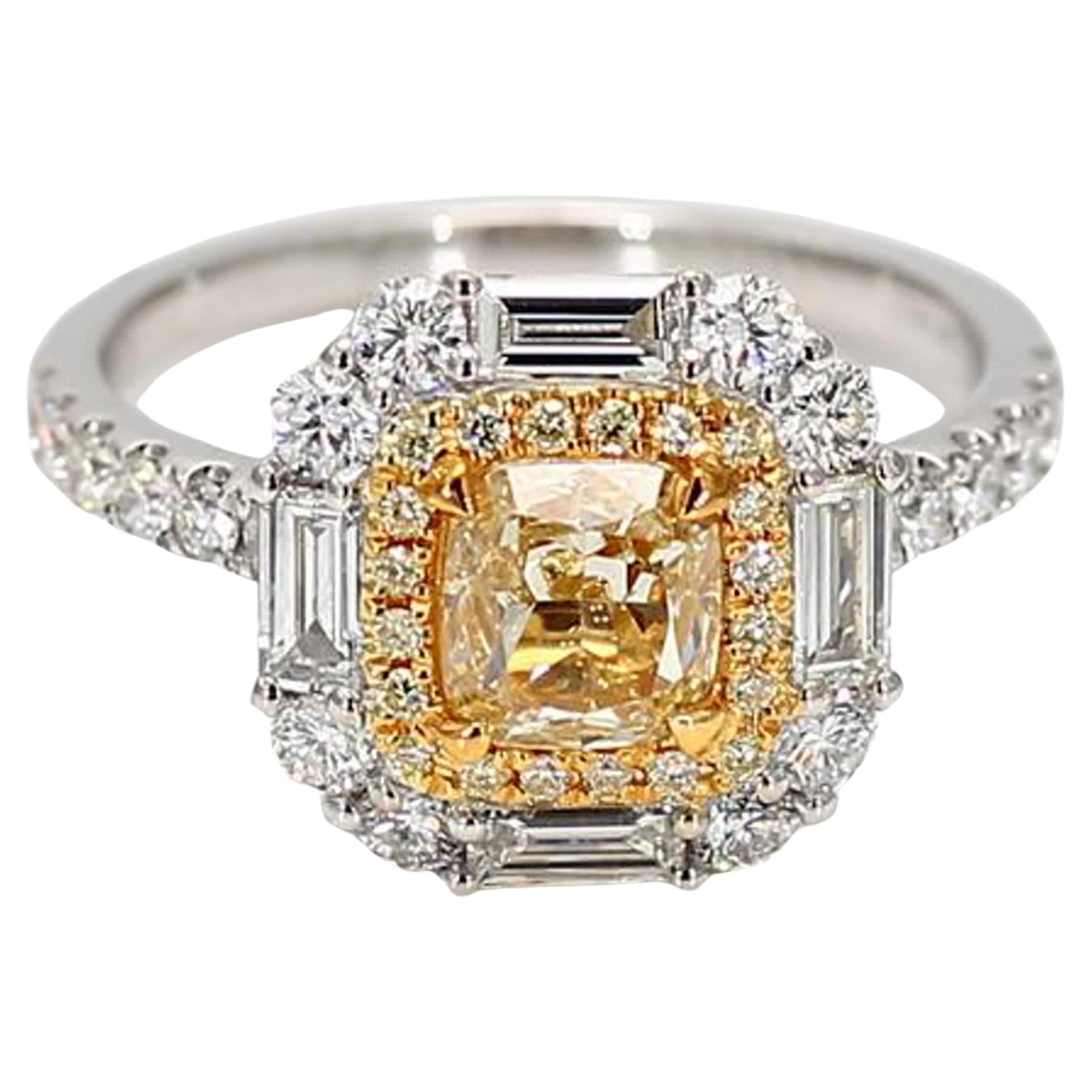 GIA Certified Natural Yellow Cushion Diamond 2.02 Carat TW Gold Cocktail Ring For Sale