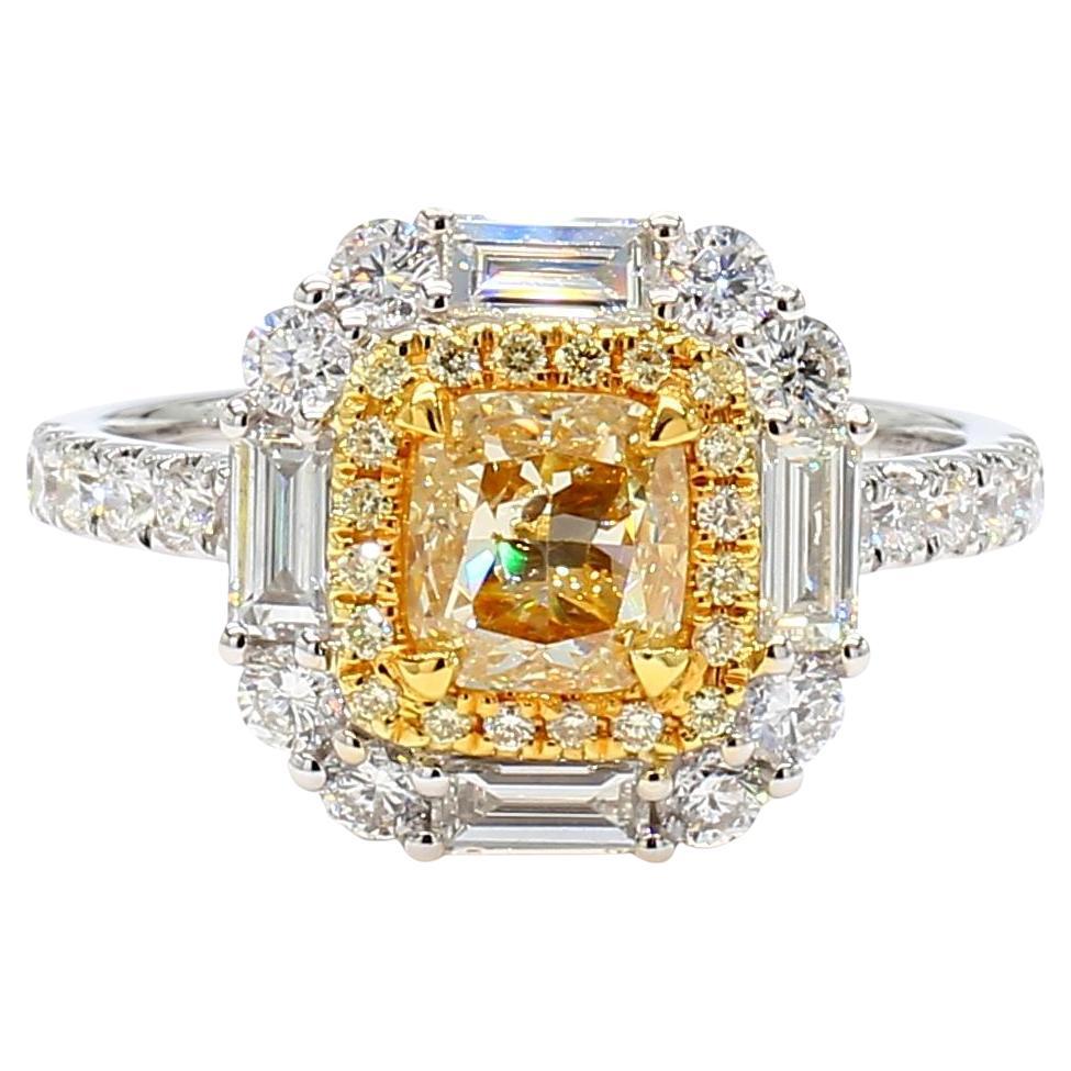 GIA Certified Natural Yellow Cushion Diamond 2.02 Carat TW Gold Cocktail Ring