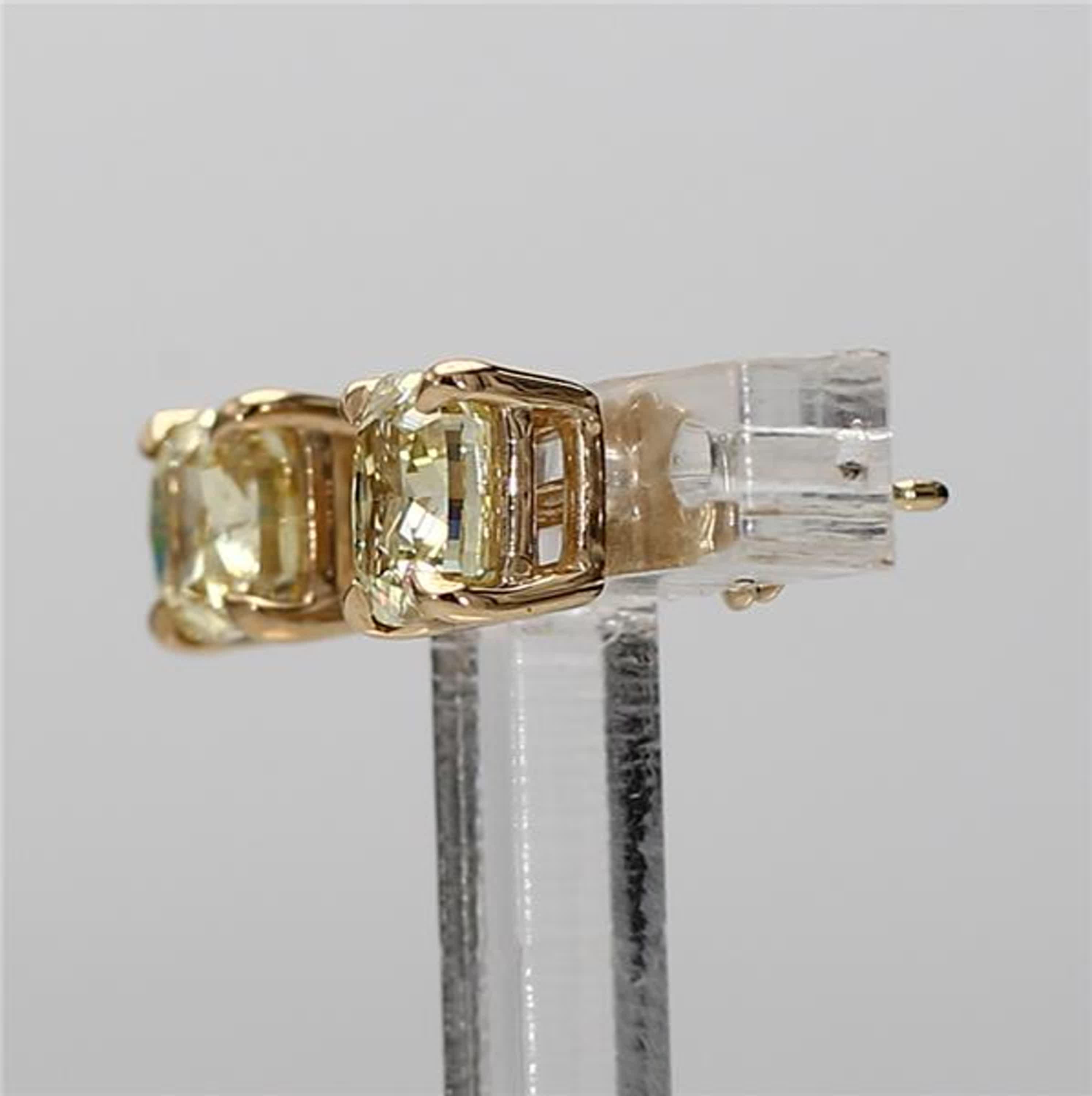 Contemporary GIA Certified Natural Yellow Cushion Diamond 2.04 Carat TW Gold Stud Earrings For Sale