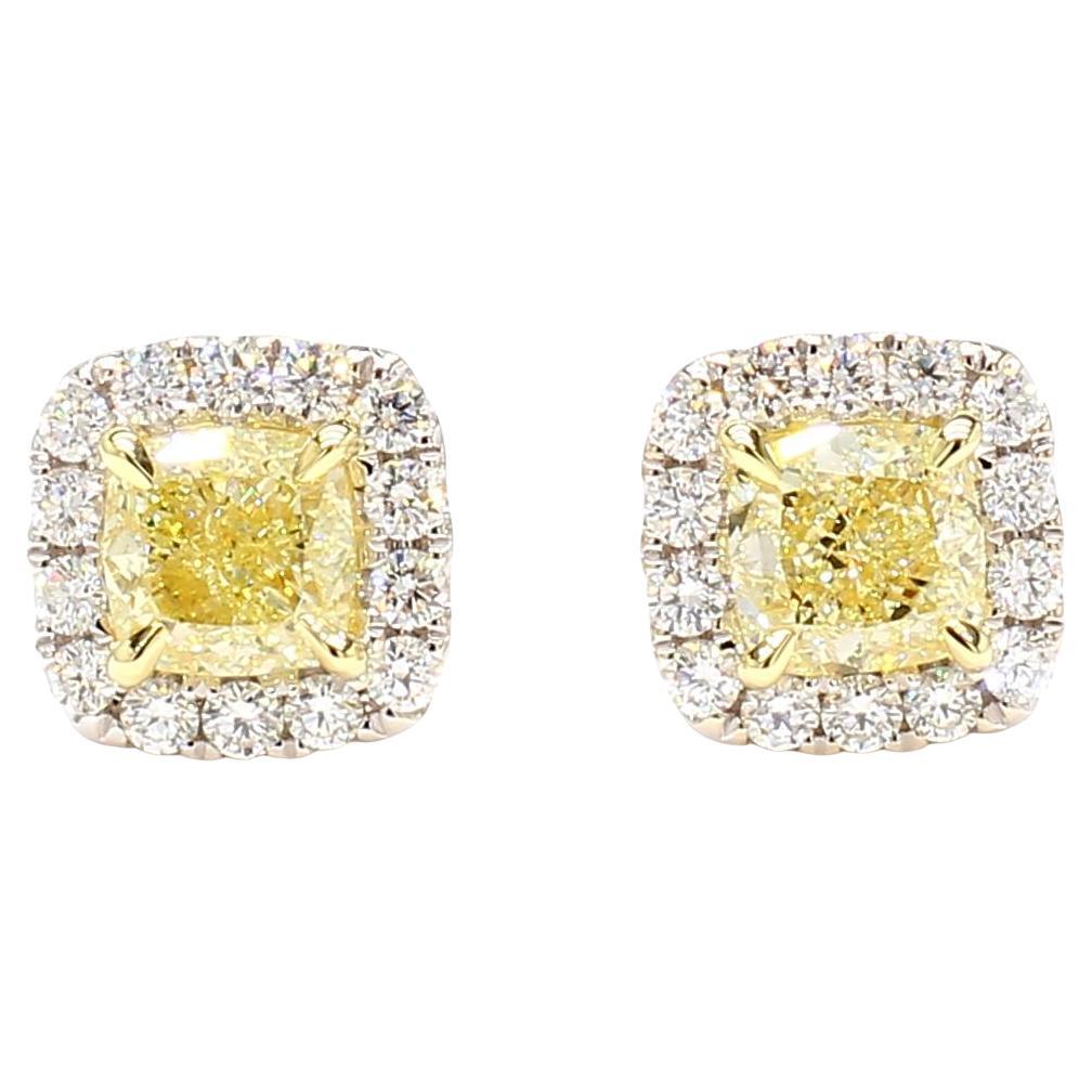 Orecchini con perno in oro con diamante giallo naturale certificato GIA da 2.05 carati TW