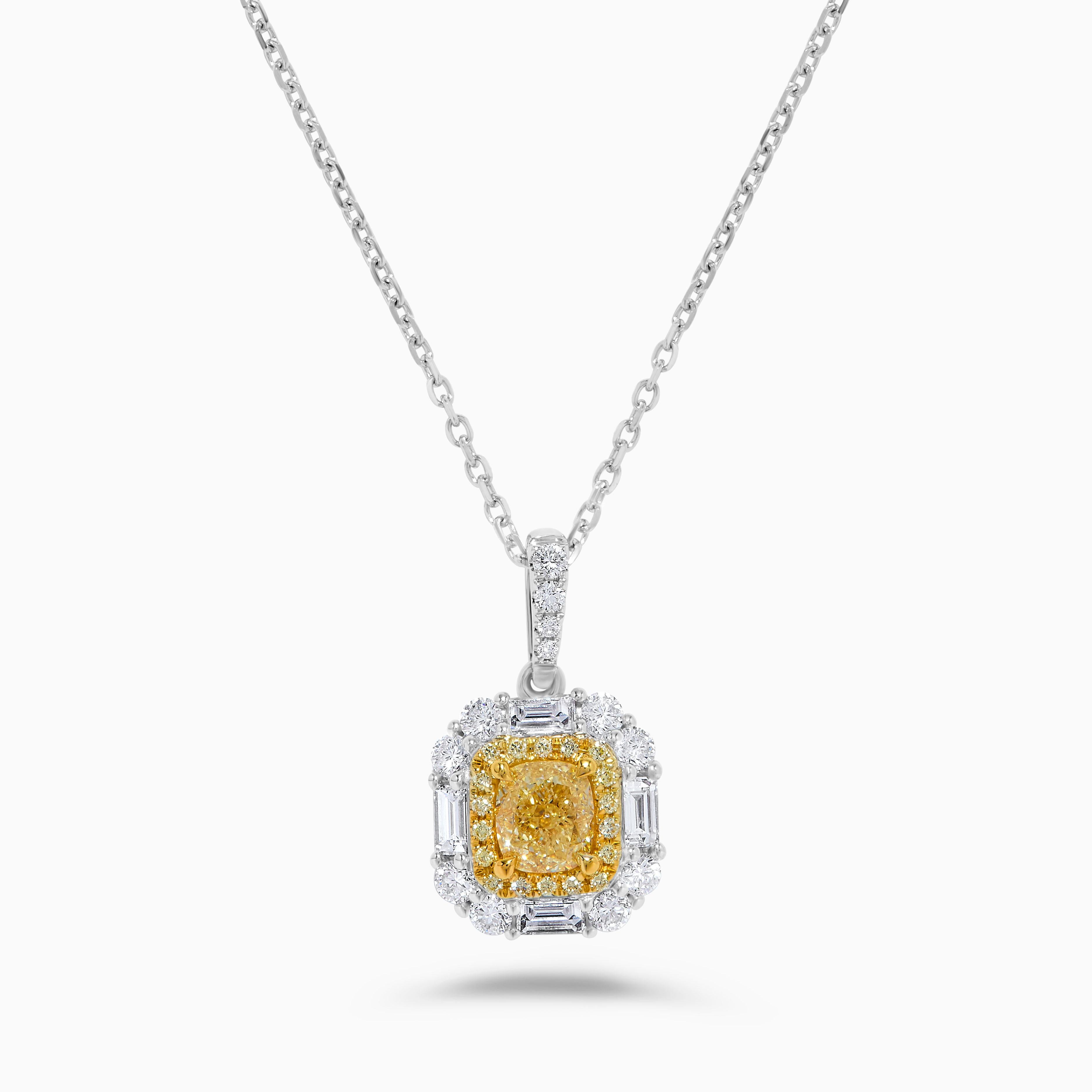 GIA Certified Natural Yellow Cushion Diamond 2.09 Carat TW Gold Drop Pendant In New Condition For Sale In New York, NY