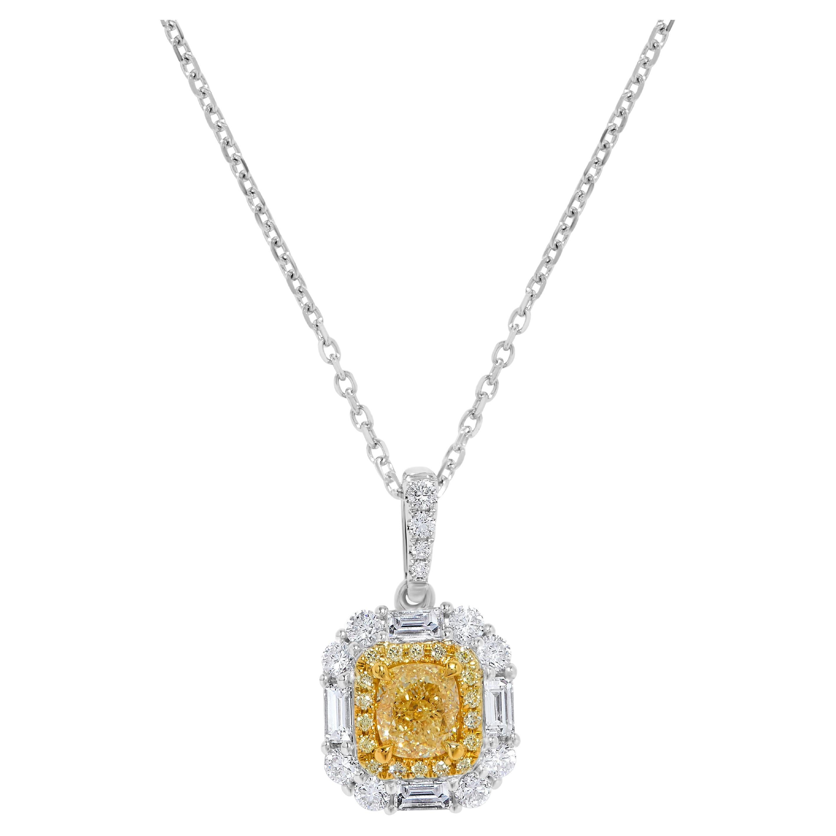 GIA Certified Natural Yellow Cushion Diamond 2.09 Carat TW Gold Drop Pendant