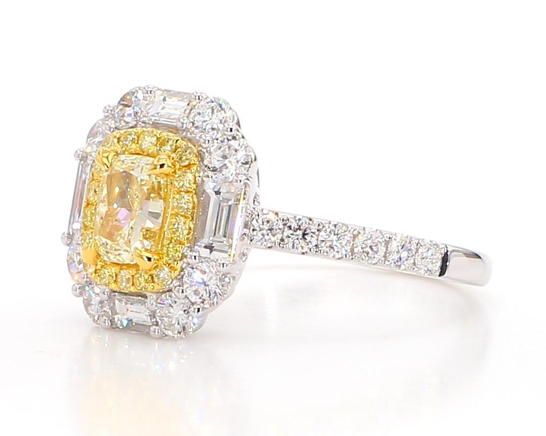 Contemporary GIA Certified Natural Yellow Cushion Diamond 2.10 Carat TW Gold Cocktail Ring For Sale