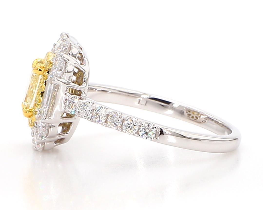 Cushion Cut GIA Certified Natural Yellow Cushion Diamond 2.10 Carat TW Gold Cocktail Ring For Sale