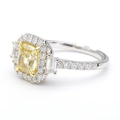 GIA Certified Natural Yellow Cushion Diamond 2.13 Carat TW Gold Cocktail Ring