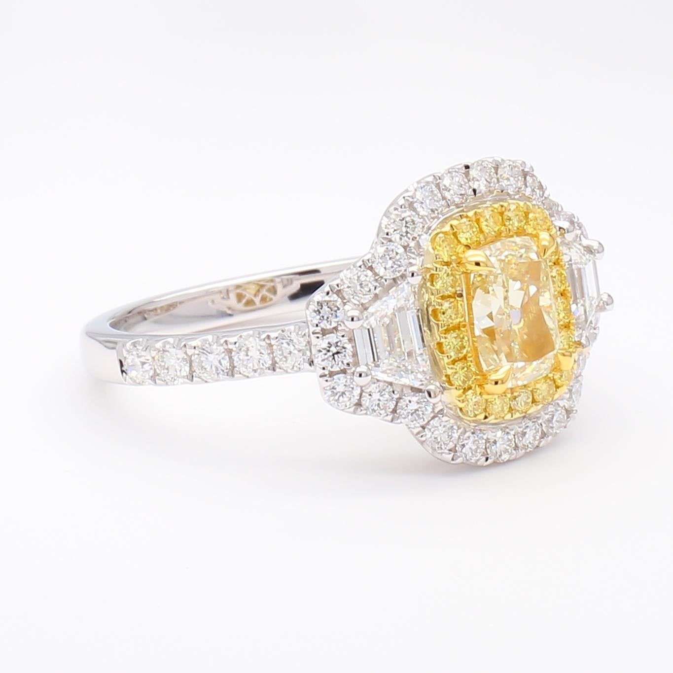Cushion Cut GIA Certified Natural Yellow Cushion Diamond 2.13 Carat TW Gold Cocktail Ring For Sale