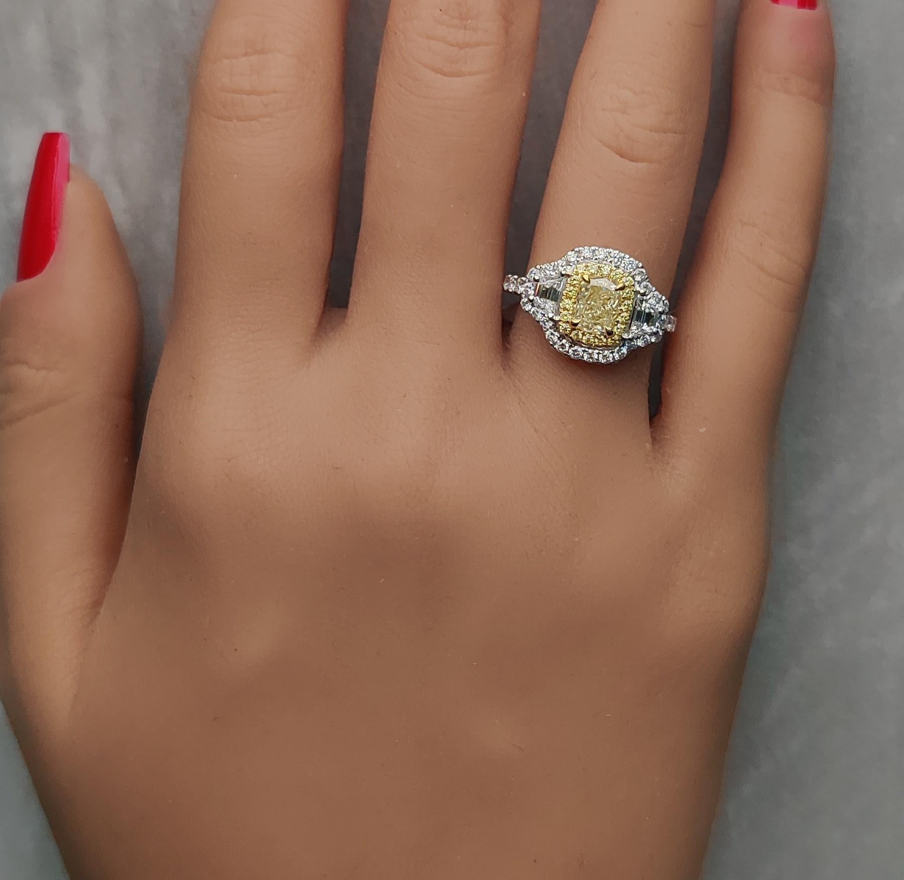GIA Certified Natural Yellow Cushion Diamond 2.13 Carat TW Gold Cocktail Ring In New Condition For Sale In New York, NY