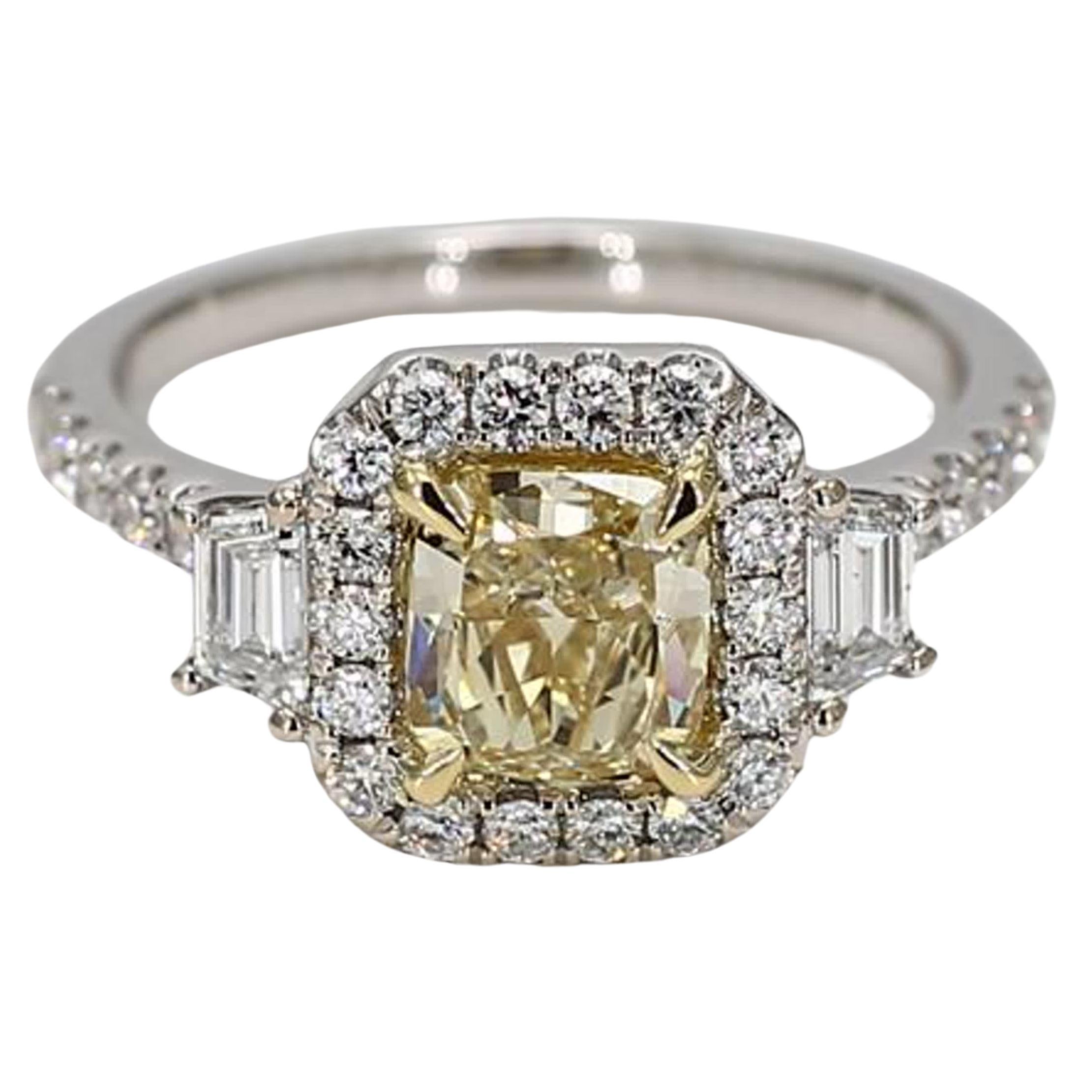 GIA Certified Natural Yellow Cushion Diamond 2.13 Carat TW Gold Cocktail Ring For Sale