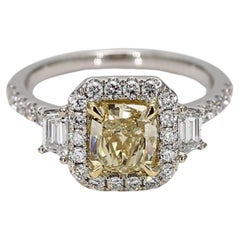 GIA Certified Natural Yellow Cushion Diamond 2.13 Carat TW Gold Cocktail Ring