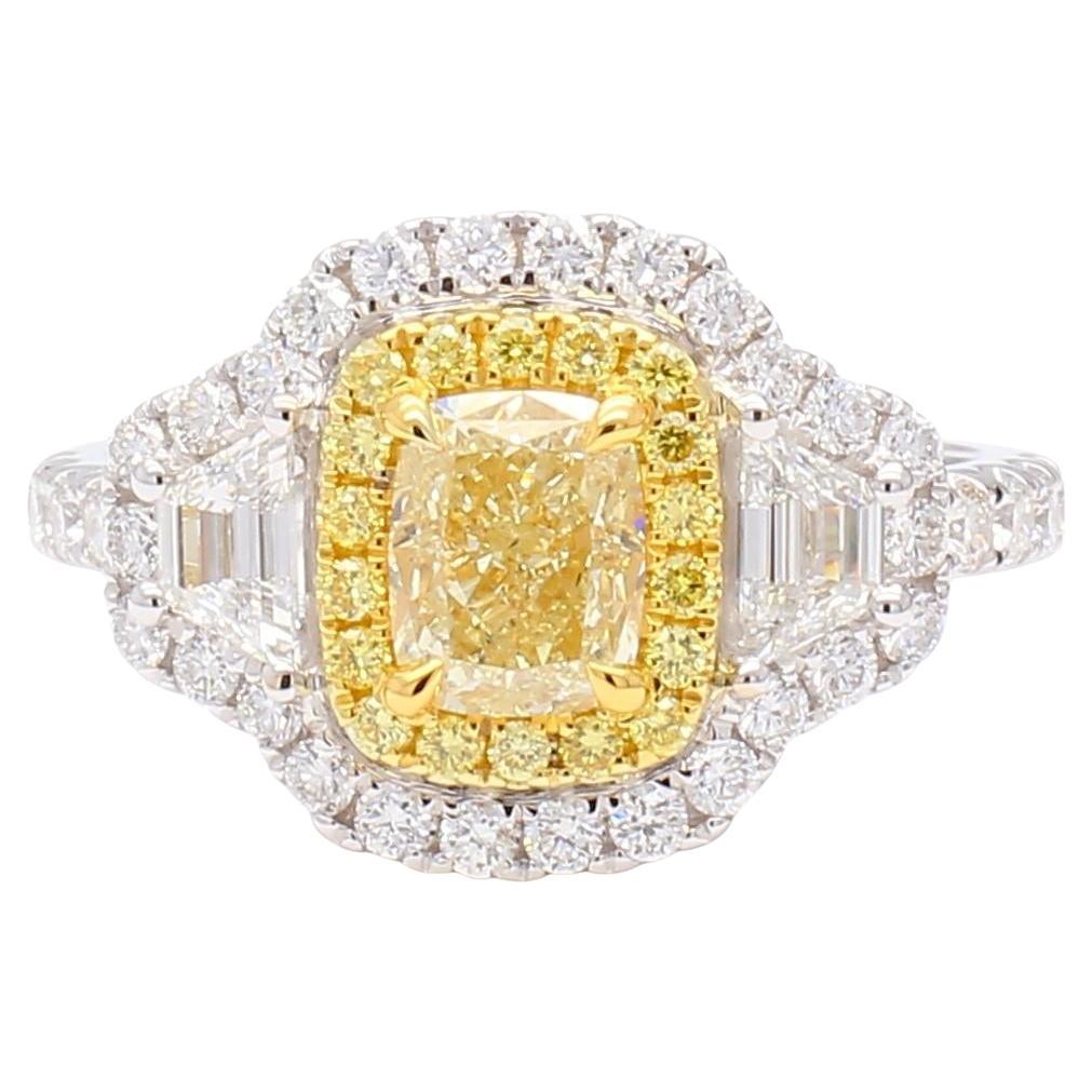 GIA Certified Natural Yellow Cushion Diamond 2.13 Carat TW Gold Cocktail Ring