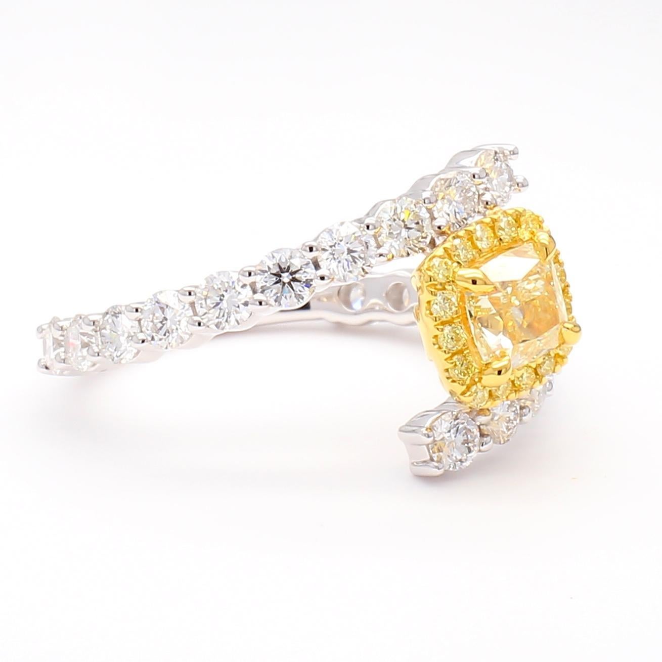 Contemporary GIA Certified Natural Yellow Cushion Diamond 2.16 Carat TW Gold Cocktail Ring For Sale