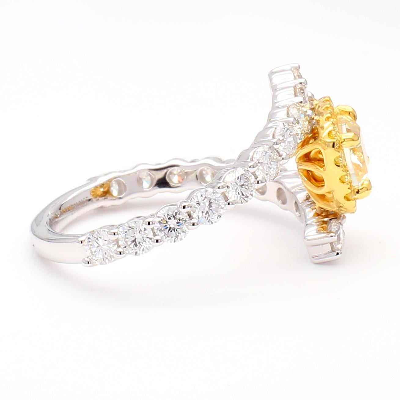 Cushion Cut GIA Certified Natural Yellow Cushion Diamond 2.16 Carat TW Gold Cocktail Ring For Sale